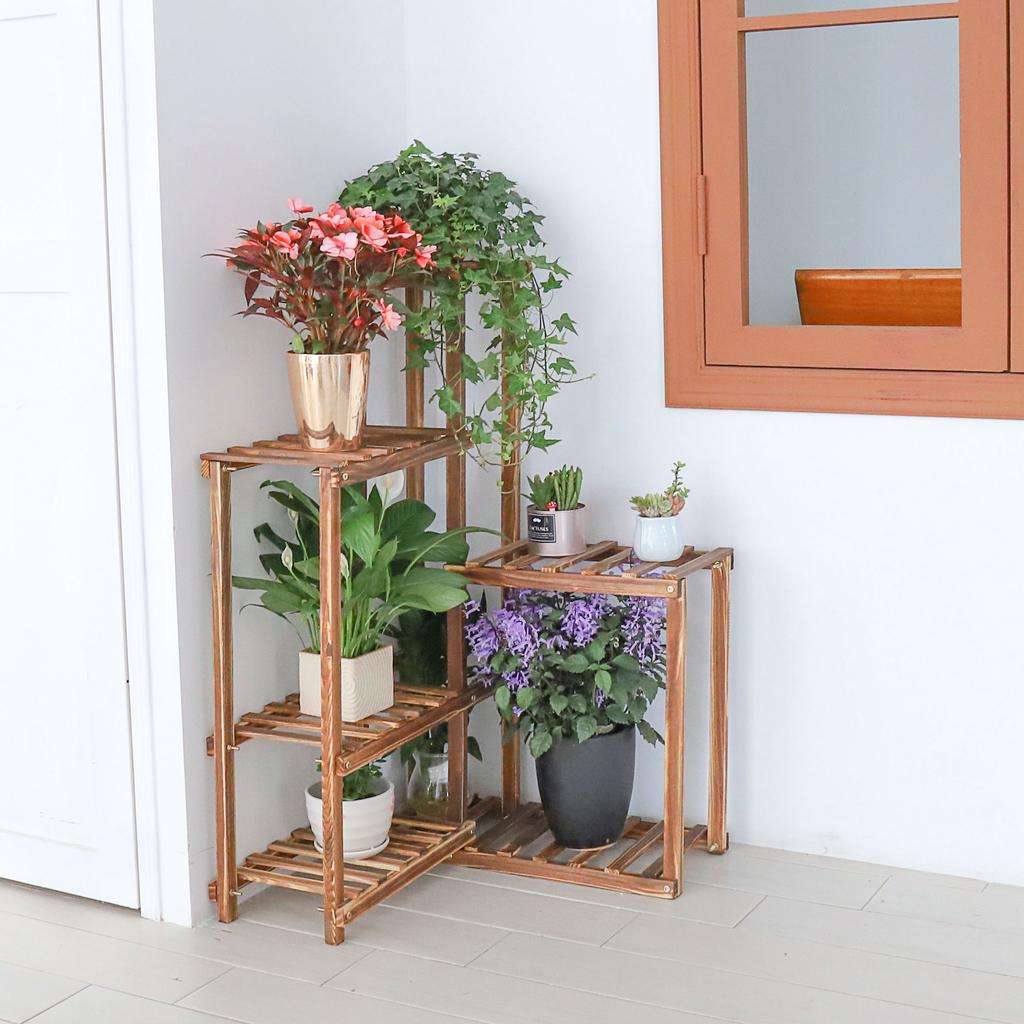 Corner Garden Plant Stand Wood Multi-Tiered Flower Display Rack Shelf