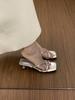 High-end temperament open-toed slippers women wear kittens with skirts, silver sandals women