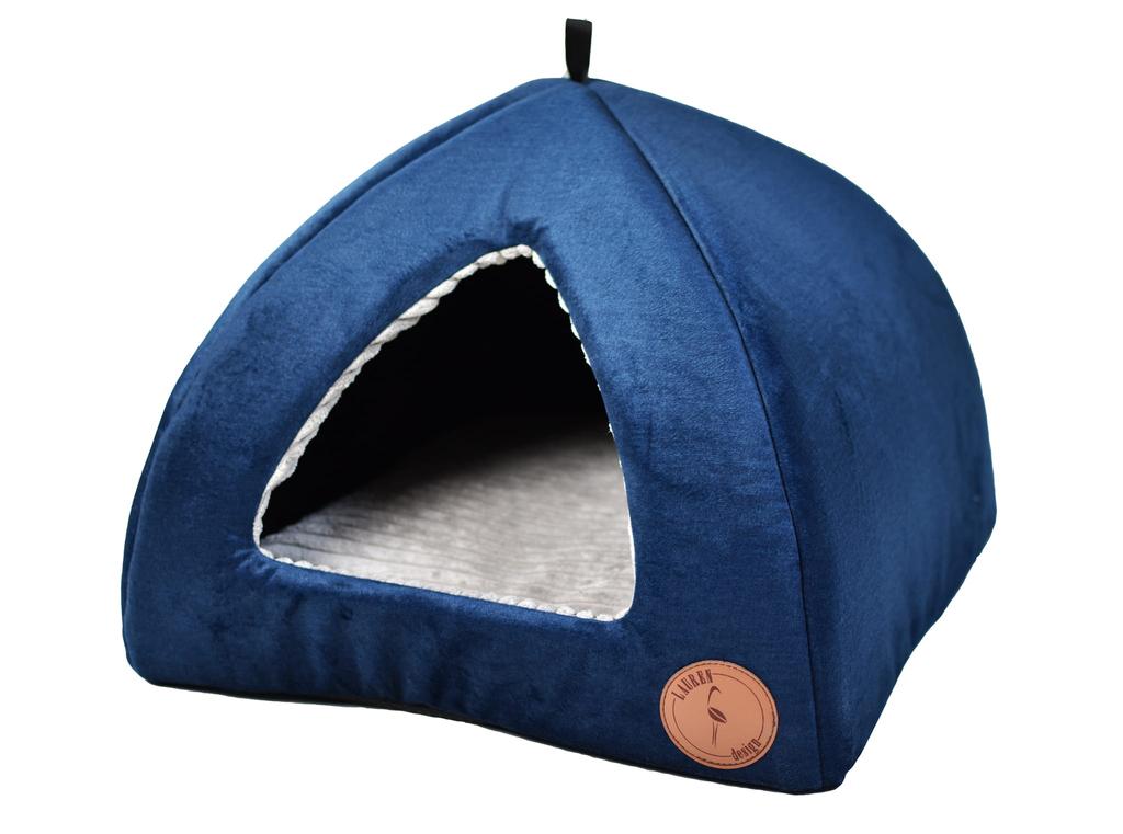 Bella Navy Blue Velvet Dog Shed 50cm x 50cm