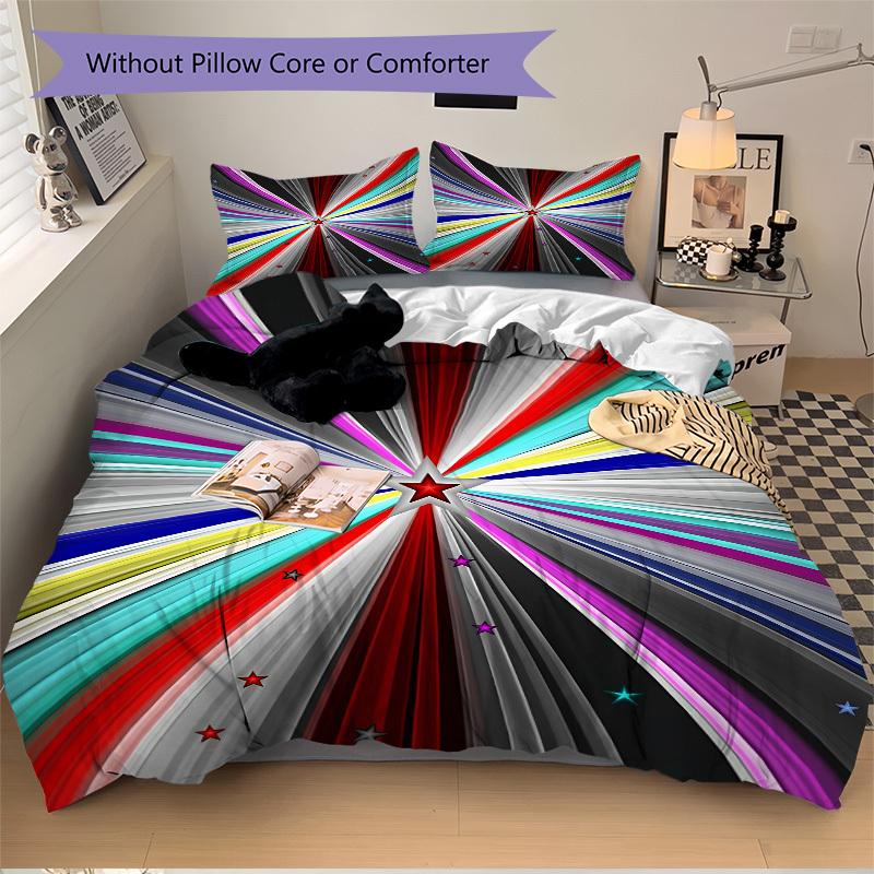 3pc Starburst Spectrum Cover Set - 1 Quilt Cover + 2 Pillowcases, All Seasons Bedroom Setting, Perfect for Home029