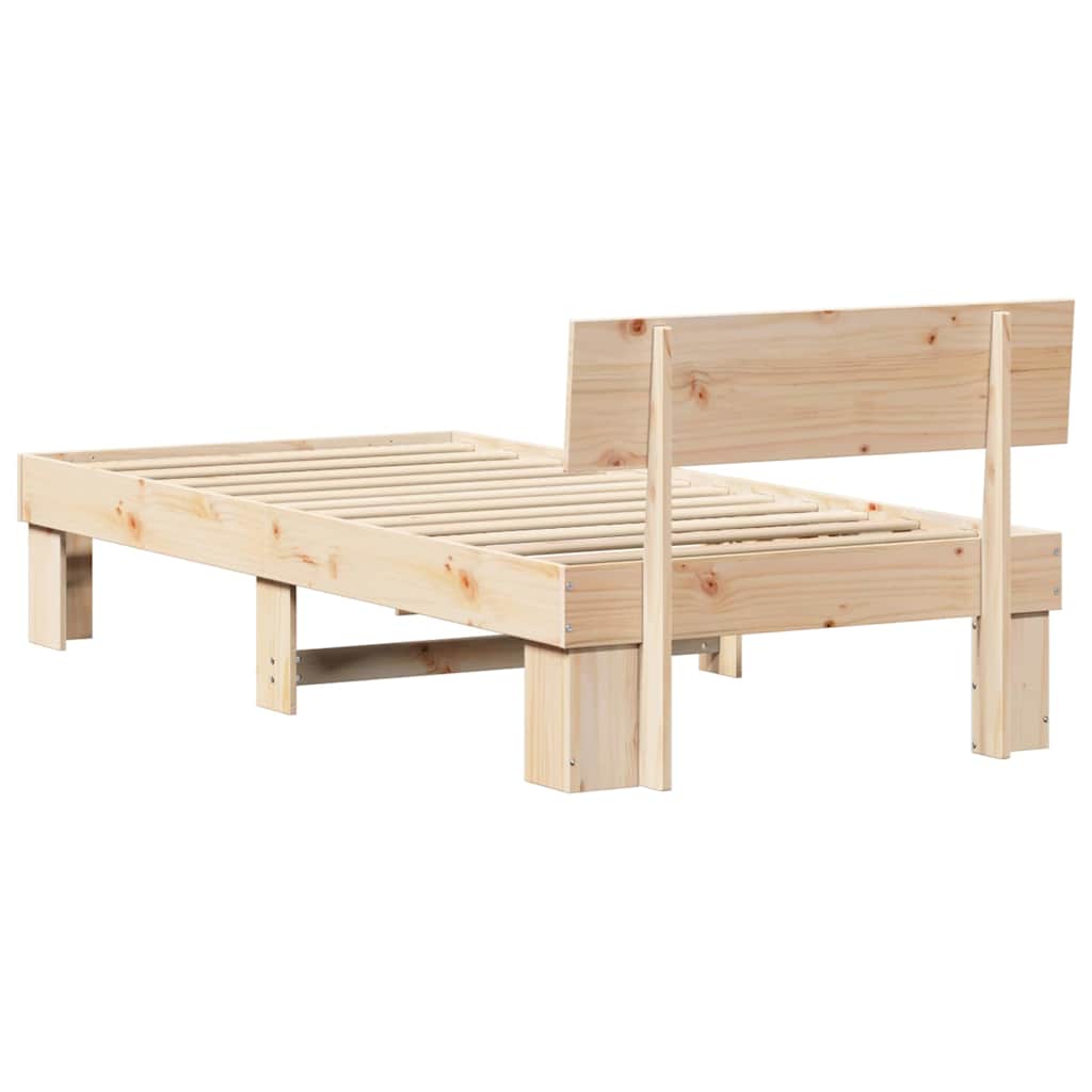 Bed Frame with Headboard Natural 90 x 200 cm Solid Pine Wood