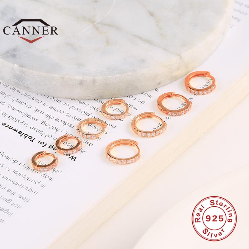 CANNER Real 925 Silver Ear Hoop Piercing Earrings for Women 6mm 7mm 8mm 9mm Geometric Round Huggie Earings Fine Jewelry