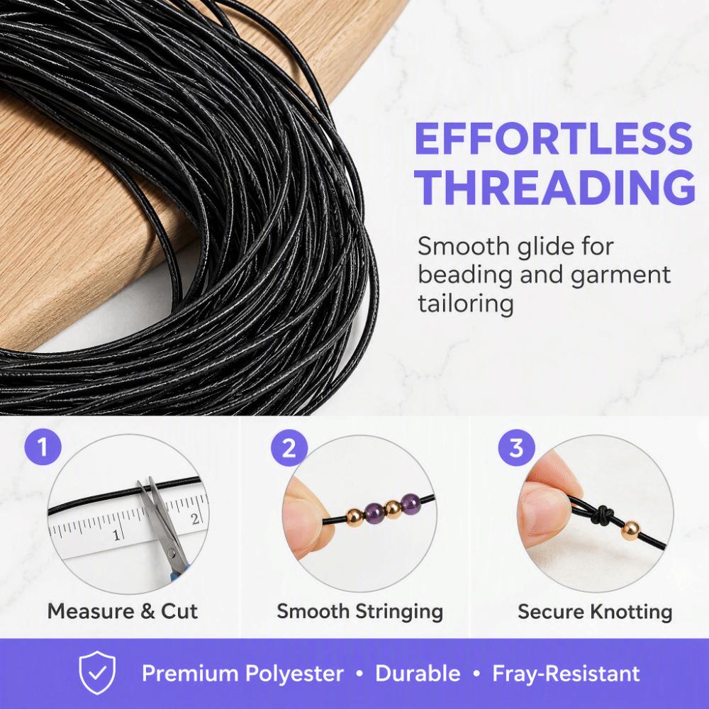 100m Length Stretchy String Rope Black Waxed Polyester Cord Elastic Beading Cord Necklace Beading