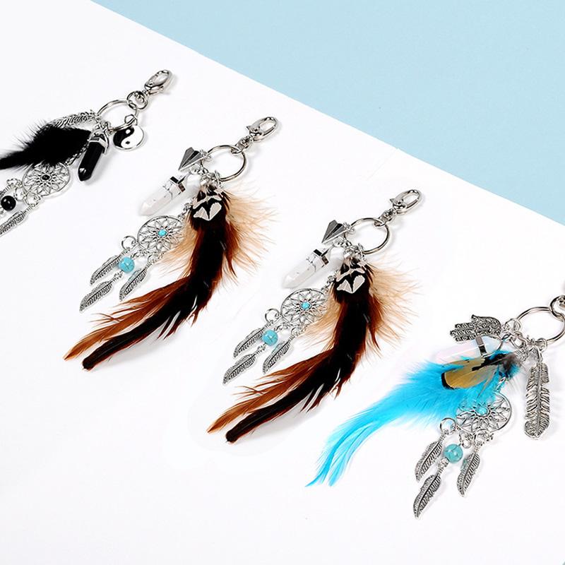 1Pc Dreamnet Catcher Wall Hanging Decoration Feather Handmade Keychain Jewelry Pendant Craft Key Holder Tassel