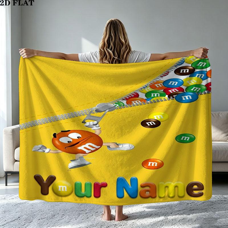 1PC M&M's Custom Name Patterned Flannel Blanket Suitable For All Seasons for Home Decor Warmth and Comfort Gifts Holiday Present