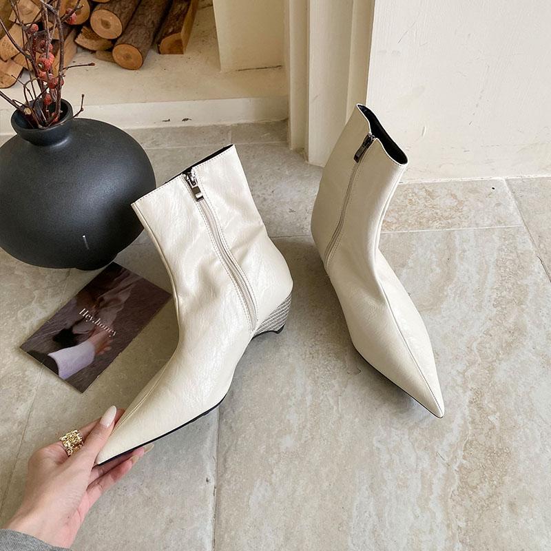 Мода Мода Остроносые Современные Женские Ботильоны На Низком Каблуке Обувь Женские Короткие Ботинки Женская Обувь На Молнии