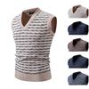 Men's Sleeveless Sweater Striped Wool Vest Vest V-neck Pullover Autumn and Winter New Knitted Sweater
