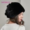 Womens Whole Mink Fur Hats Real Natural Mink Bucket Caps with Pompom Genuine Fur Warm Female Casual Beanies