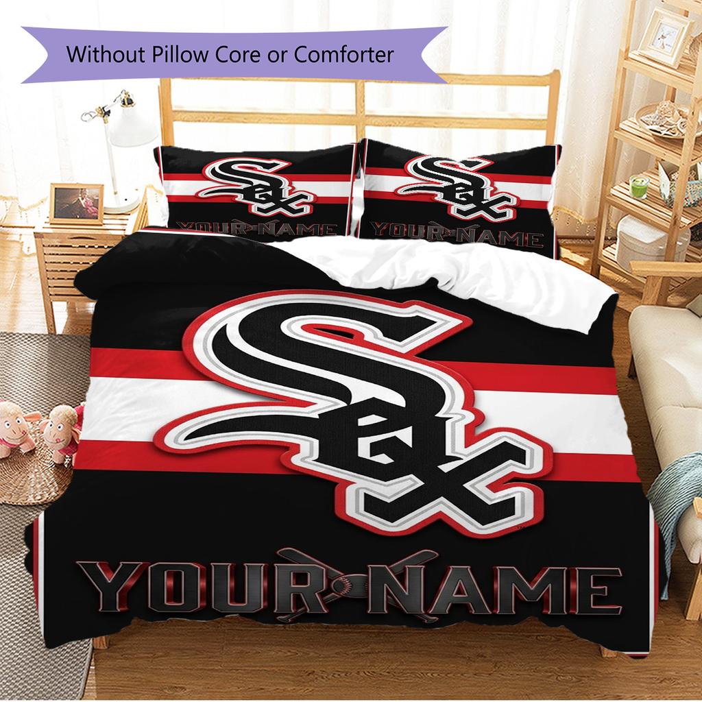 Name Custom Chicago White Sox Pattern Bedding Set Quilt Cover Pillowcase Home Decor Gift (1 * duvet cover + 2 * pillowcase, without core)