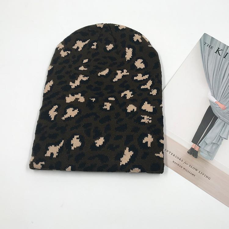 Шерстяная шапка женская леопардовый принт вязаная эластичная теплая универсальная шапка-пуловер вязаная шапка осень-зима утолщенная защита ушей шапка мужская