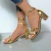 Fashion Women's High Heel Sandals Summer Popular New Shiny Diamond Gold Anti-slip Sandalias Zapatos Shoes for Woman