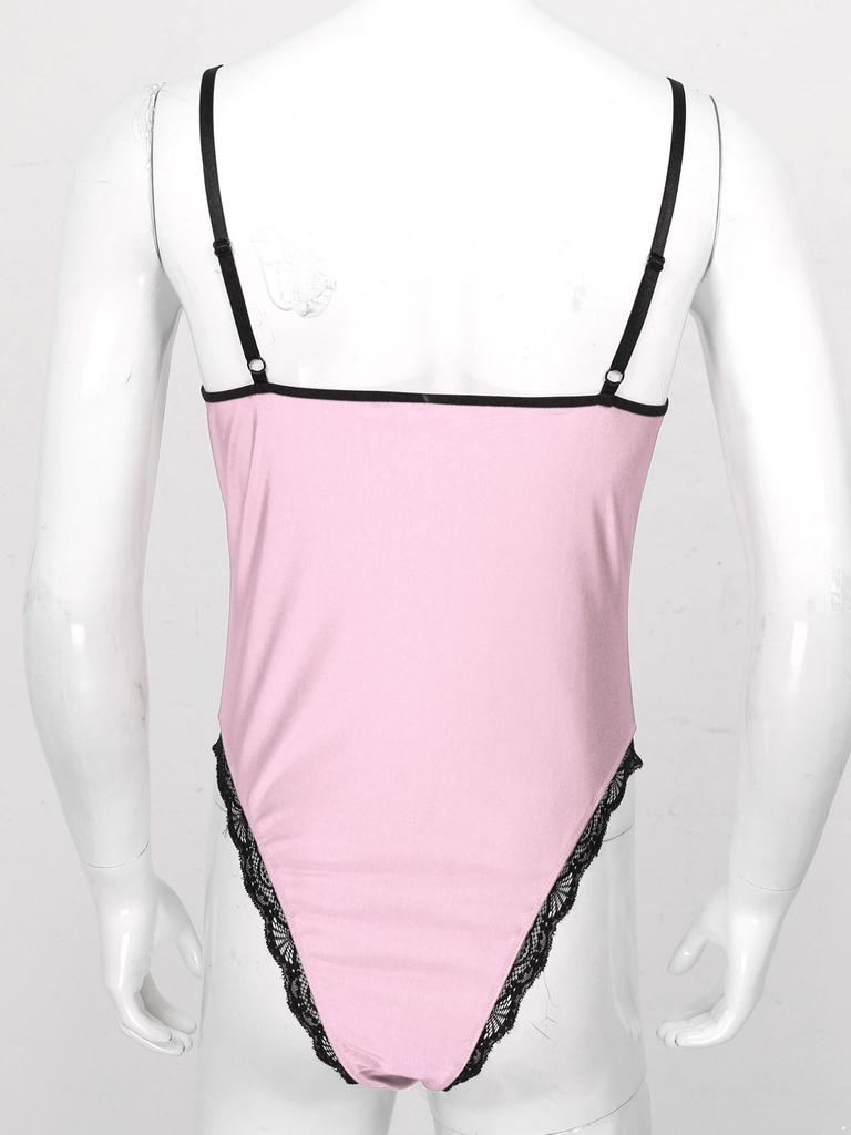 Мужское сексуальное кружевное облегающее боди, нижнее белье без рукавов, Тедди, комбинезон, ночное белье