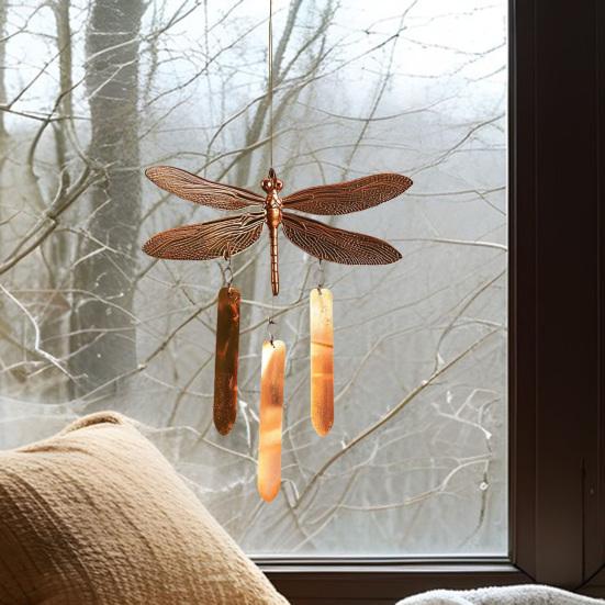 Винтажный колокольчик ветра с изображением стрекозы, всепогодный, для помещения и улицы, для сада, патио, металлический, подвесной
