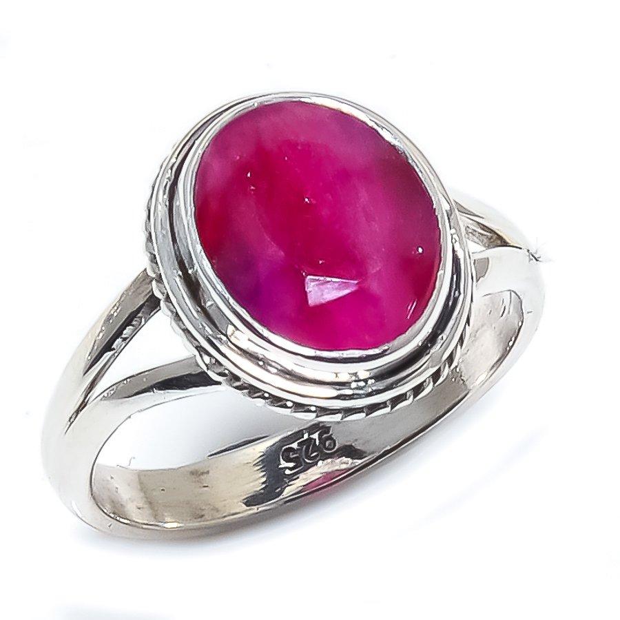 Красный Рубин(Смоделированный) Кольцо из серебра 925 пробы с драгоценными камнями ручной работы S.6 Q5H00