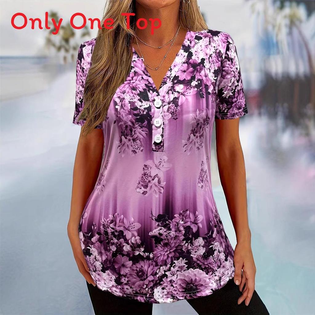 Floral Print T Shirt With 3d Digital Ink For Casual Women Summer Wear