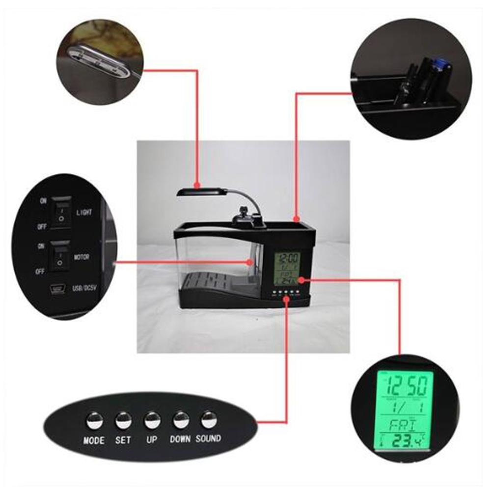 Многофункциональный USB мини аквариум аквариум с LED лампой ЖК-дисплей экран часы хранение