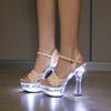 10365-A7 Transparent Super High Heel 14cm Block Heel Summer Women's Platform Textile Sexy Luminous Sandals LFD