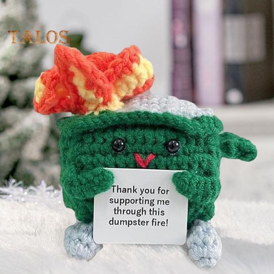 2 шт. Позитивный крючком мусорный контейнер в виде пламени с поощрительной открыткой, эмоциональная поддержка, ручная работа, вязание, мусорный бак, кукла, украшение, орнамент