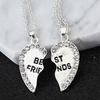 2 Pcs/Set  Best Friends Love Heart Pendant Charm Chain Necklace Jewelry  (Size: One Size, Color: Sil