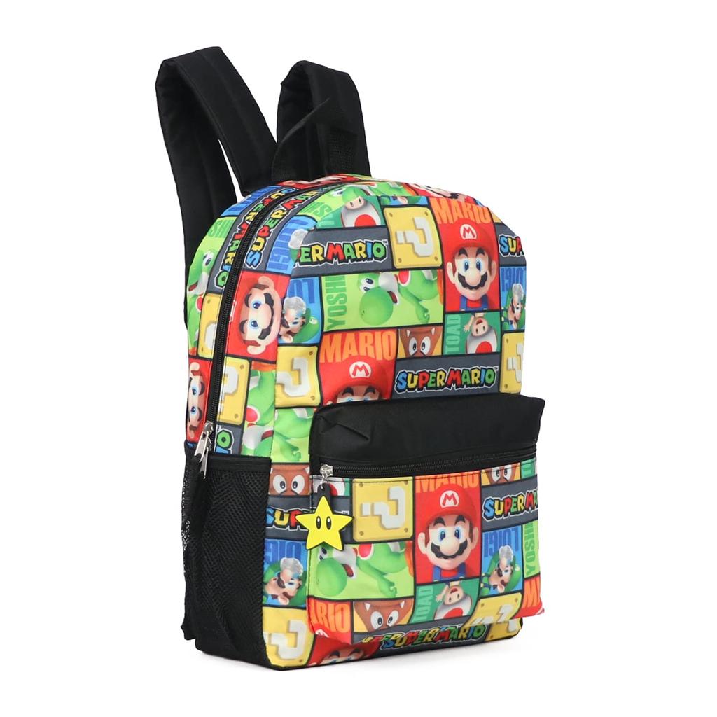 Super Mario All Over Print Character School Backpack Free Size 16"