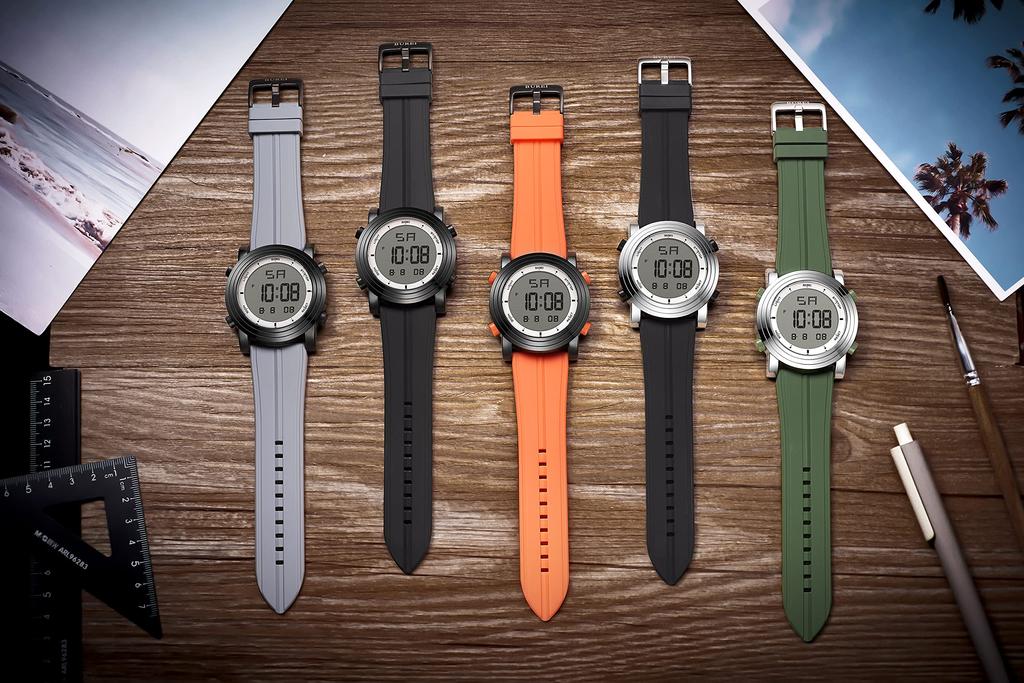 Часы BUREI, водонепроницаемые, с цифровым светодиодным дисплеем, стильные, спортивные, многофункциональные, с датой, для активного отдыха, зеленые, мужские