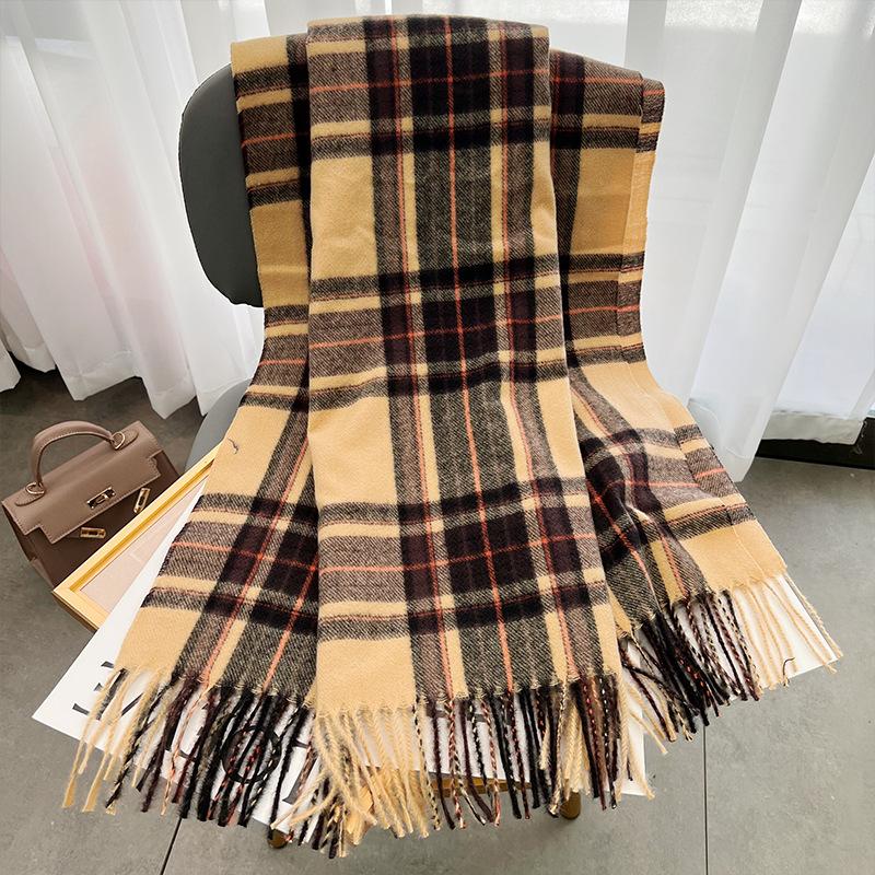 Autumn And Winter Checked Scarf WomenS Japanese Winter Classic Versatile Tassel Thickened Warm Cashmere Scarf