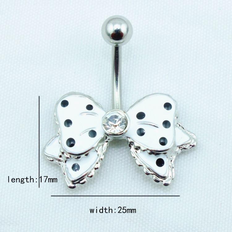 Кольцо для пупка из нержавеющей стали с бантом в горошек и бриллиантами