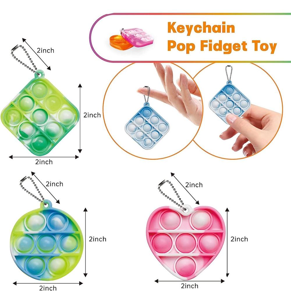 12 шт. Брелоки Pop It Fidget Игрушки 3 Формы Снятие Стресса Сенсорные Подарки на Вечеринку Школьные Призы Для Детей Мальчиков Девочек