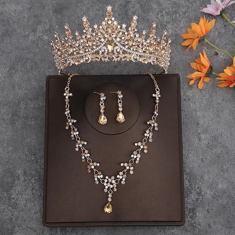 Корейская свадебная корона, головной убор из трех частей, аксессуары для волос на день рождения к свадебному платью, свадебные аксессуары, ожерелье, серьги
