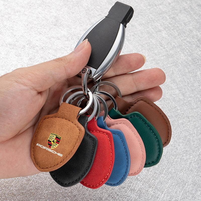 For Porsche 918 911 718 Taycan Panamera Cayenne Boxster Cayman Suede Car Emblem Key Chain Ring Holder Car Keychain Accessories
