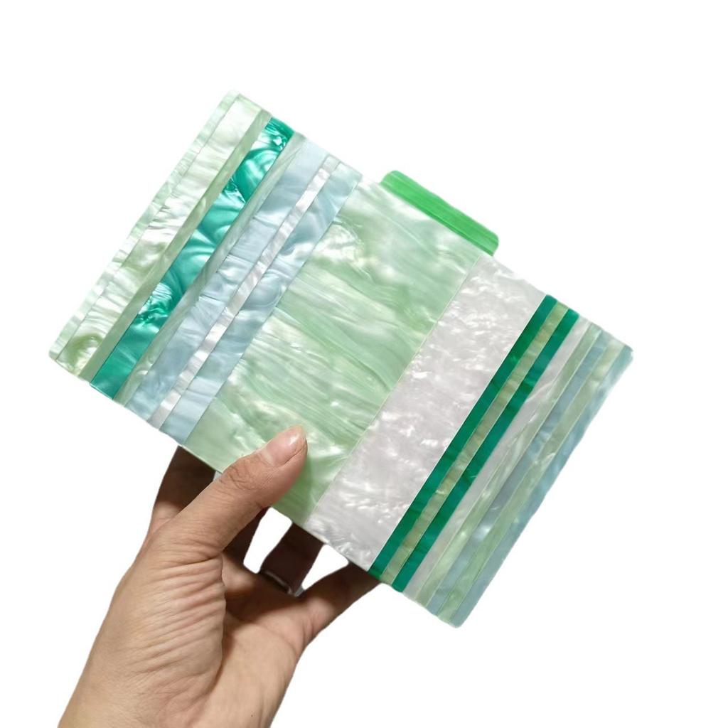 Brand Fashion New Acrylic Women Box Clutch Luxury Colorful Patchwork Party Striped Handbag Woman Cute Casual Wedding Evening Bag