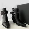 Women Ankle Boots Pointed Toe Leather Wedges Designer Shoes Woman Trend Chelsea Boots Pumps New Goth Walking Mujer Snow Botas