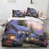 Красивая картина пододеяльник комплект постельного белья из полиэстера размера King Queen для детей мальчиков девочек одеяло покрывало с рисунком домика и дерева