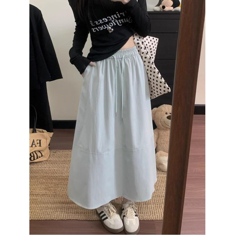 Hanbok Cotton Blend A Line Skirt With Elastic Waist For Casual Spring Wear