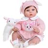 Cute 22 Inch Rebirth Simulation Dolls Soft Cloth Body Newborn Babies Doll Real Like Baby Toy Dolls with Pink Rabbit Printed Set Toddler Birthday Gift