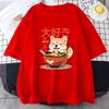 Shiba Inu Enjoying Ramen T-shirts 100% Cotton High Quality Summer Tee-shirt Casual Women/Men Kawaii Tshirt Cute Girls Shirts
