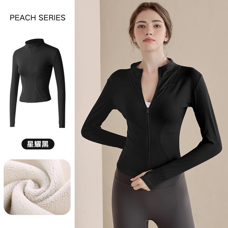 Fleece yoga clothes women's 1011 new spring stand-up neck sports jacket cardigan zipper warm fleece running top