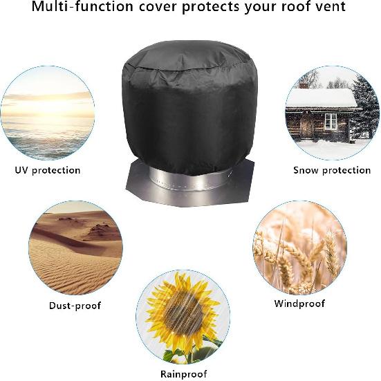 Накрытие на турбинный вентилятор, 2 шт., Luxiv, Защитное покрытие для кровельного турбинного вентилятора, Прочное, Защитный щит, Водонепроницаемое, Ткань Оксфорд 420D, Черное (20D x 20W)