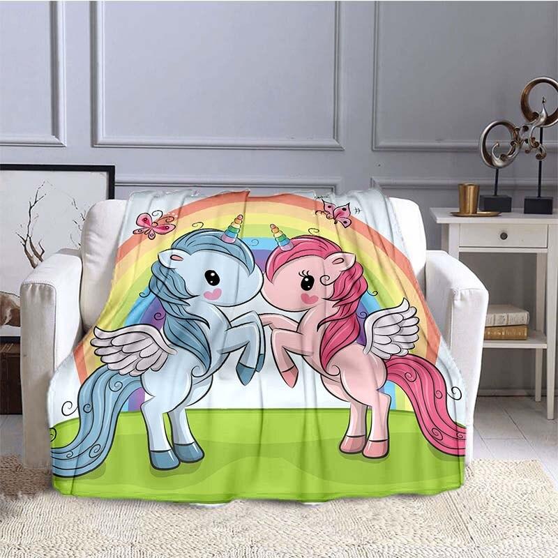 Милое цветное фланелевое одеяло с 3D принтом единорога для кроватей, походов, пикника, модное покрывало, одеяло