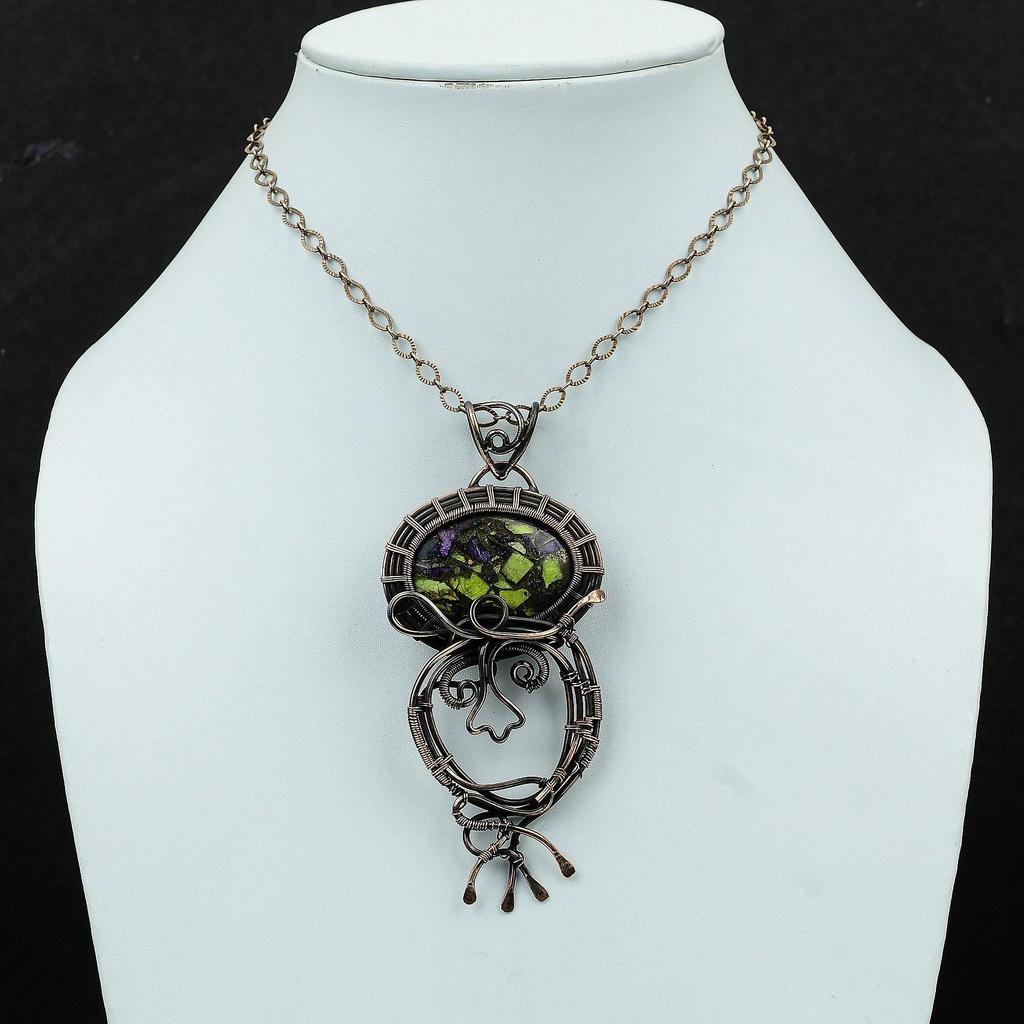 Медный кулон-стихтит Медная проволока, обернутая ювелирными изделиями из драгоценных камней, Стильный кулон, кулон ручной работы, обернутый проволокой, подарок на помолвку, медные подвески