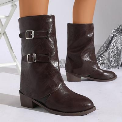 Женские ботильоны на среднем каблуке Модные ботинки до середины икры Обувь на каблуке Туфли из кожи Зимние ботинки Новые Готические Для ходьбы Дизайнерские Mujer Botas