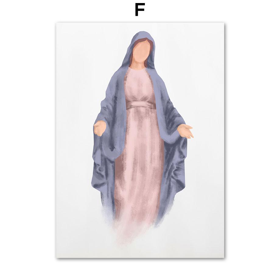 Настенные художественные принты, картина на холсте, портрет Иисуса Христа, Дева Мария, акварель, плакат на скандинавскую тему, настенные панно для декора гостиной