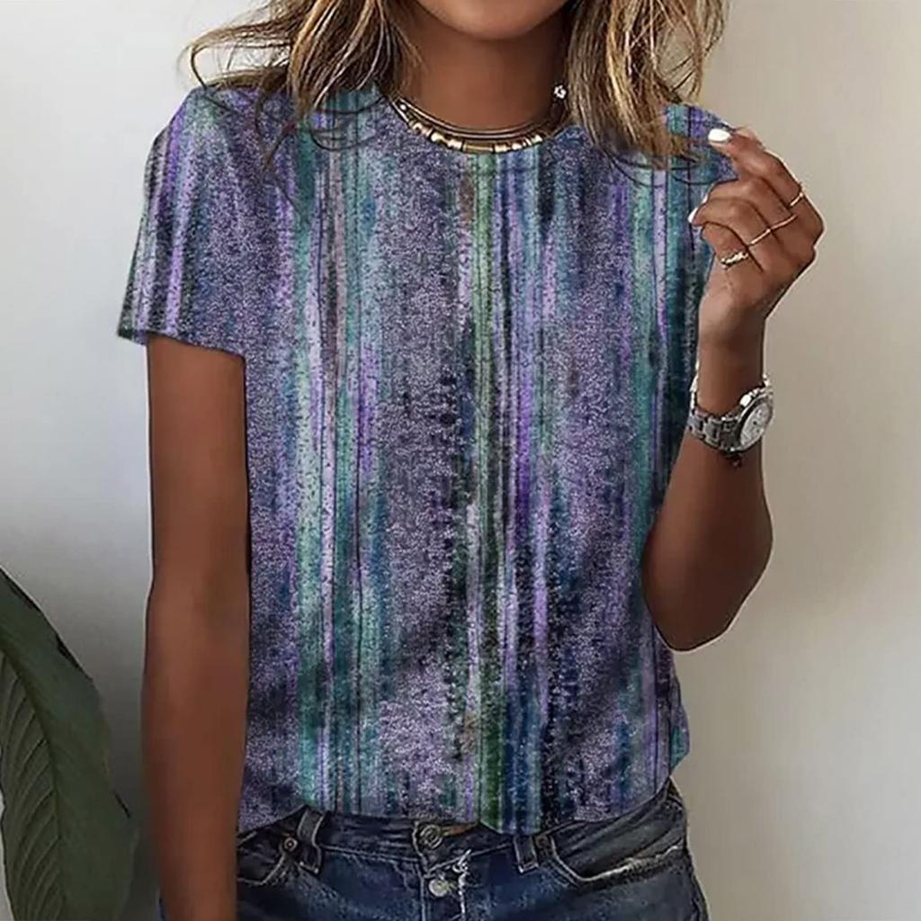 Женский модный повседневный свободный пуловер с коротким рукавом и принтом с круглым вырезом