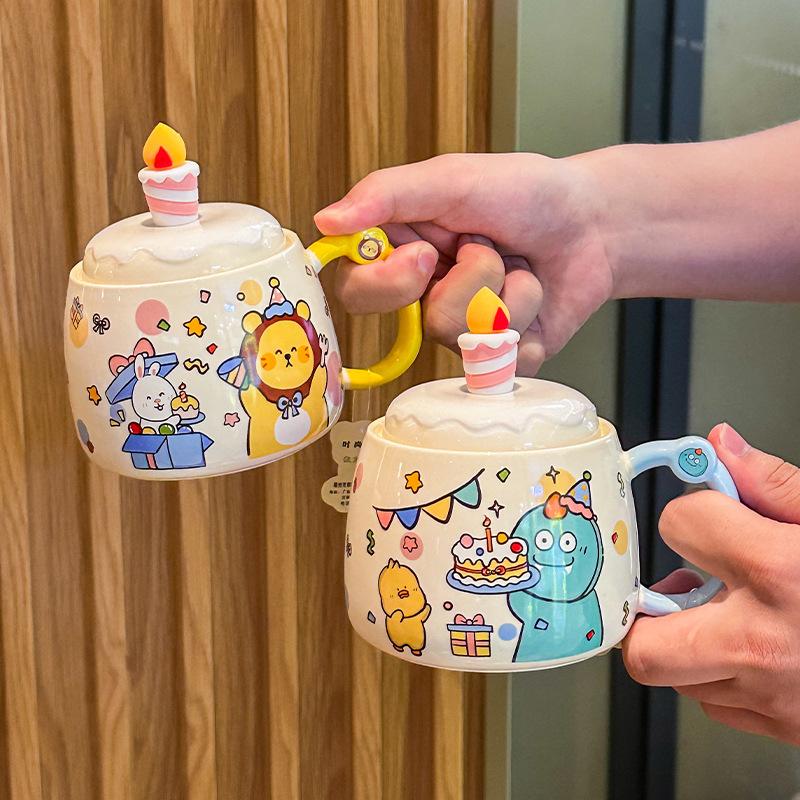 Креативная и милая мультяшная чашка для воды для пары, высококачественная керамическая кружка с крышкой, подарок на день рождения, сувенир