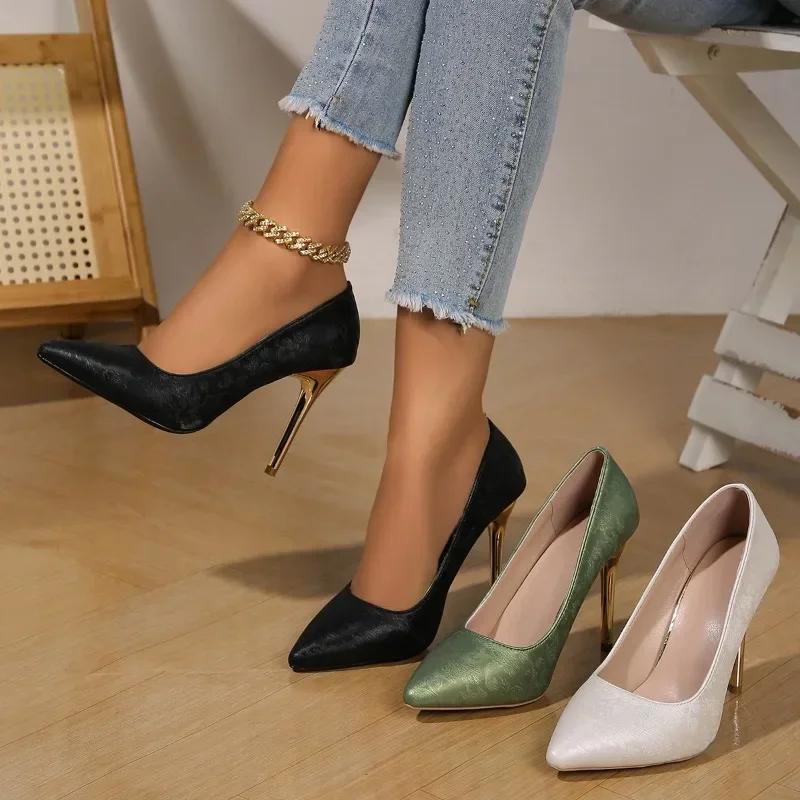 2024 Модная женская обувь One Kick Ladies Pumps Осенние туфли с острым носком Однотонные сексуальные платья на шпильках или тонких каблуках Неглубокие туфли