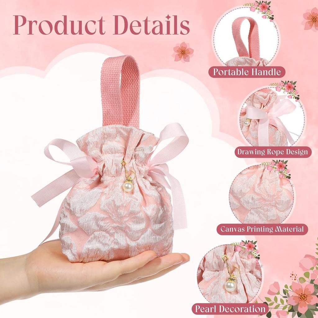 10 шт. Маленькие цветочные подарочные пакеты, холщовые розовые подарочные пакеты, мини-мешки для подарков на шнурке для вечеринки в честь рождения ребенка, девичника, дня рождения, свадьбы