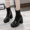 Женские ботильоны на платформе, кожаные модные туфли на высоком каблуке, 2025, трендовые дизайнерские классические массивные новые туфли-лодочки в готическом стиле, зимние ботинки Mujer