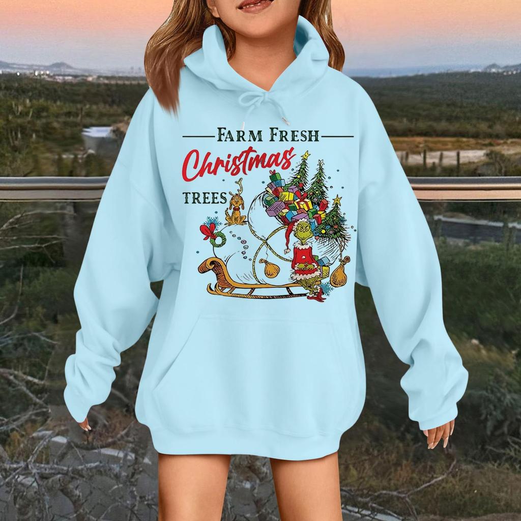 Детская модная повседневная толстовка с капюшоном свободного кроя с длинными рукавами и рождественским принтом