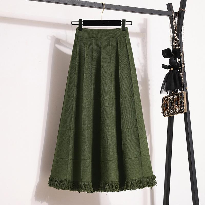 Большой Размер Женская Полная Мм Последний Зимний Стиль Стройнящая и Омолаживающая Юбка Простого А-силуэта с Бахромой Удобная Посадка Юбка для Женщин