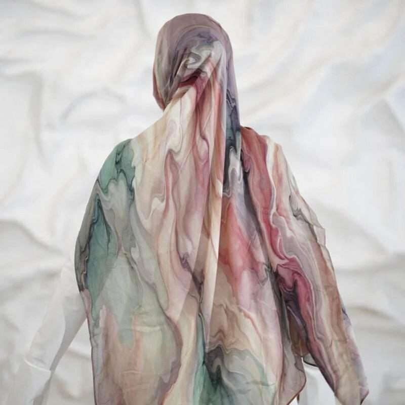 2026 Lightweight Poly-Cotton Scarf Wrap With Batik Print Breathable Soft Shawl Women 175x70cm